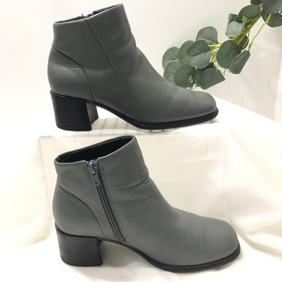 White Mountain Shoe Women 6 Ankle Boot Fairchild Gray Sq Toe Chunk Heel Leather - Picture 2 of 13